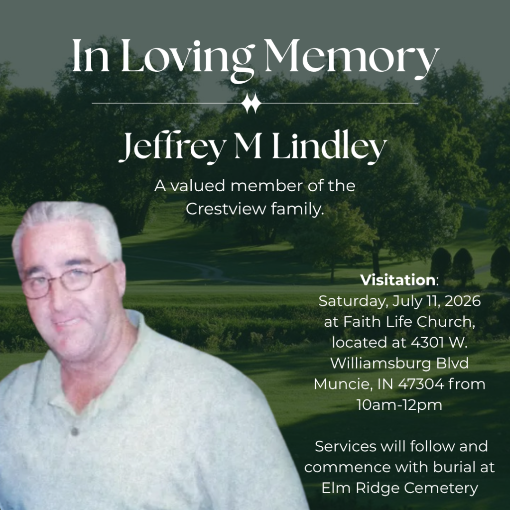 Photo of Jeff Lindley with memorial service information